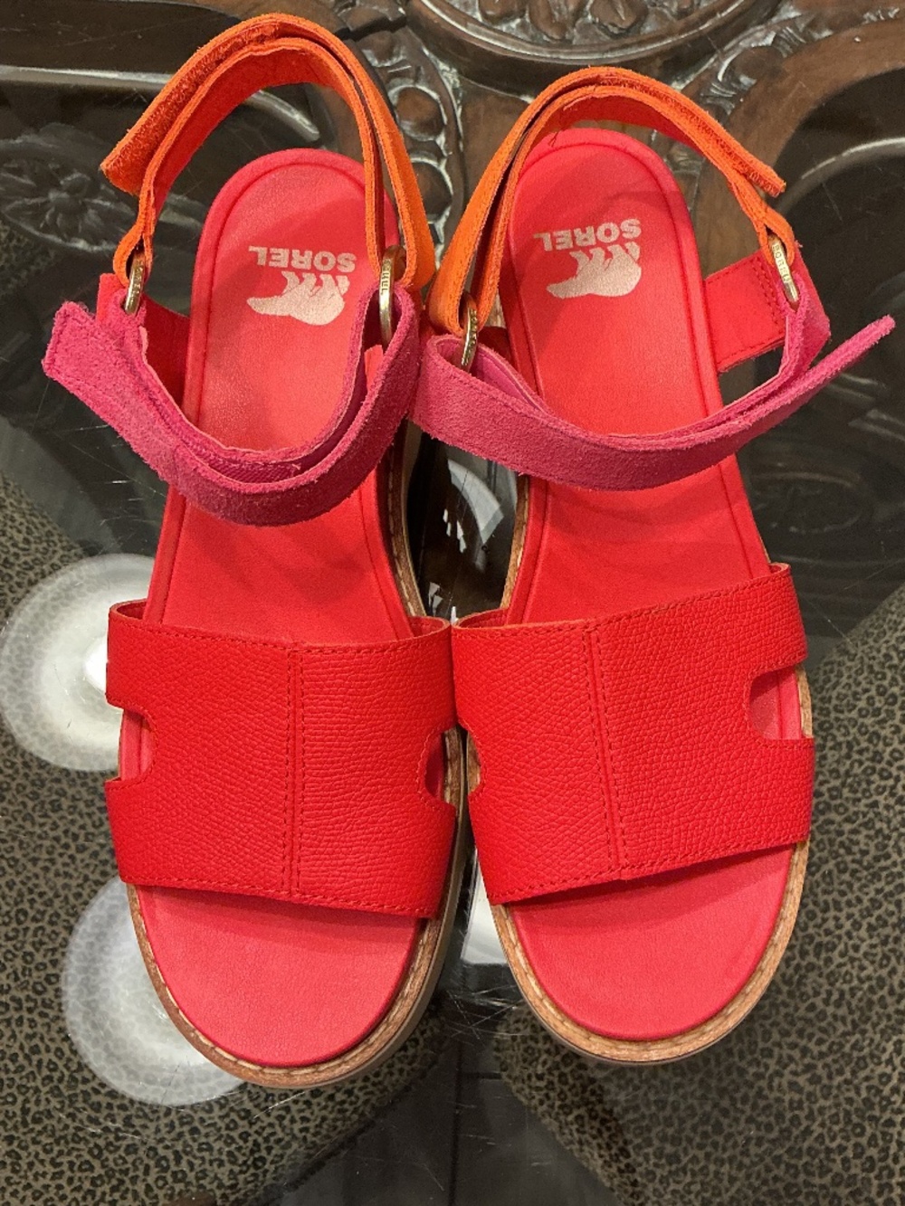 SOREL WEDGE SANDAL RED PURPLE ORANGE (size: 7)